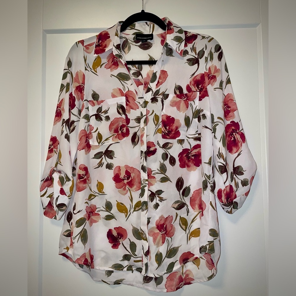 Fortune & Ivy floral chiffon quarter sleeve blouse - Size : M